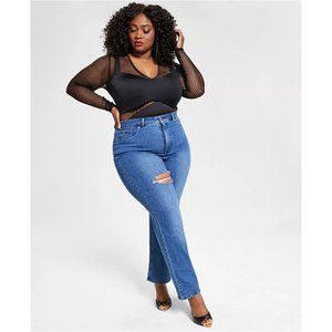 Nina Parker Trendy Plus Size High-Waist Wide-Leg Jeans, 402 Med Wash